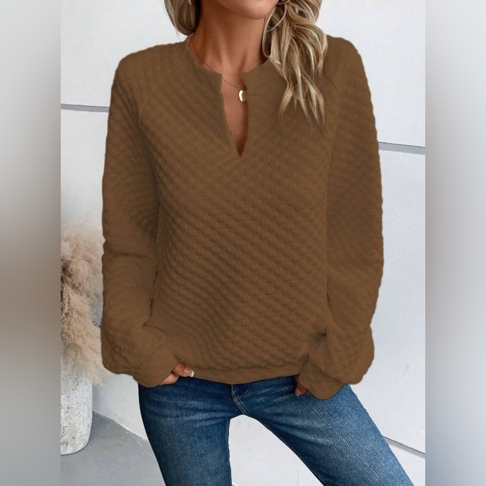 Textured Notched Raglan Sleeve Sweatshirt - Picture 5 of 9